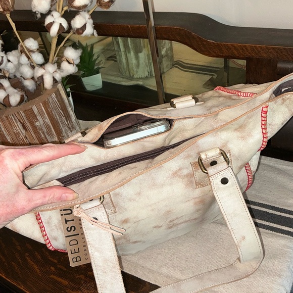 NWT Bed Stu Leather Celindra Shoulder Tote Bag Nectar Lux Red Stitch Retail $305 - Picture 8 of 11